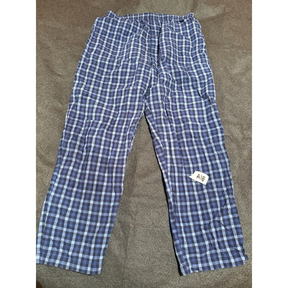 Puritan Mens Pajama Pants M Medium Blue Plaid Cotton Bottoms Pull On Sleepwear